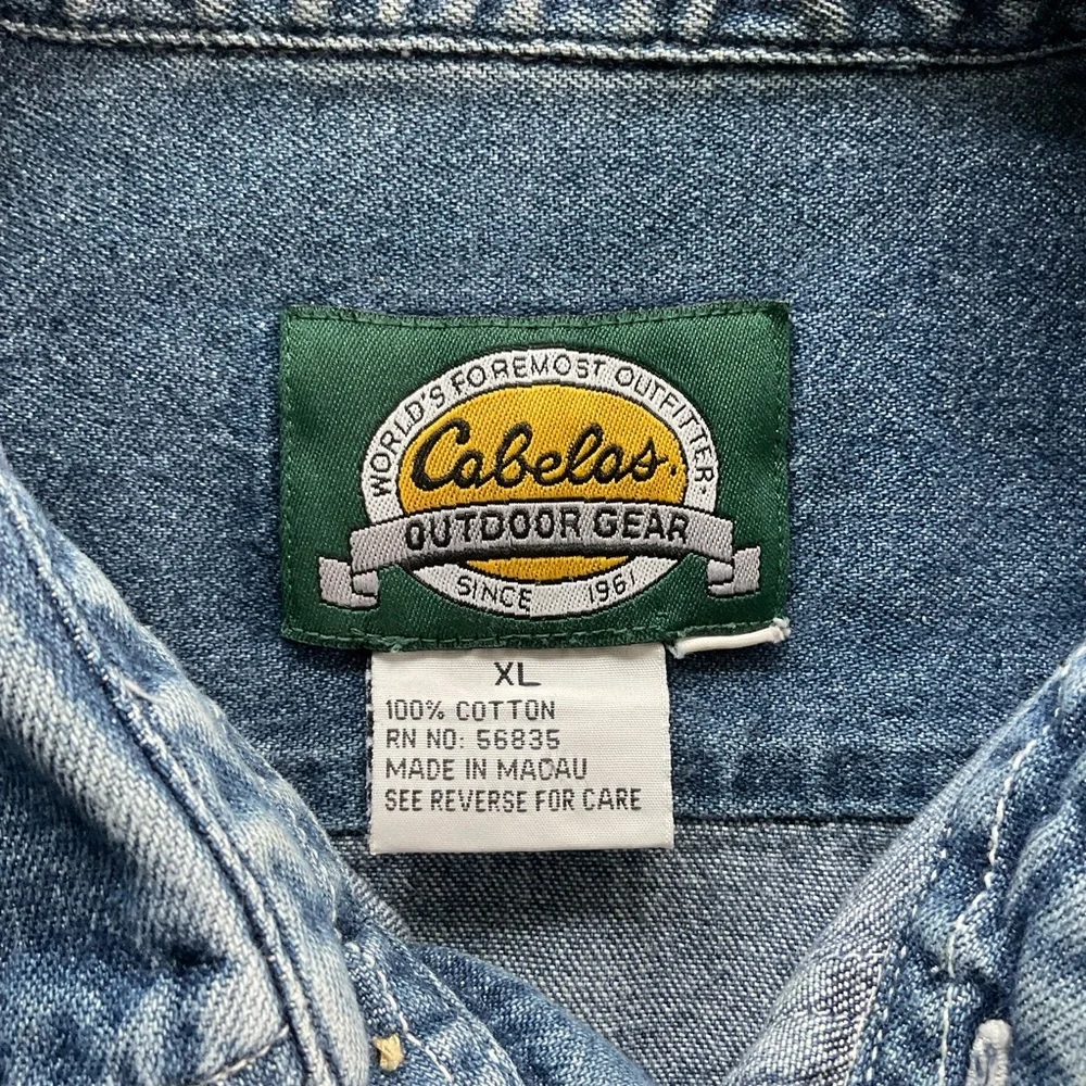 VTG Cabela’s Outdoor Gear Denim Jean Shirt Men’s XL Blue Button Up Long Sleeve - Picture 4 of 9